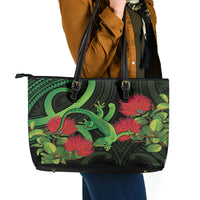New Zealand Gecko Leather Tote Bag Aotearoa Maori With Pohutukawa Flowers LT14 - Polynesian Pride