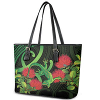 New Zealand Gecko Leather Tote Bag Aotearoa Maori With Pohutukawa Flowers LT14 - Polynesian Pride