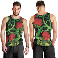 New Zealand Gecko Men Tank Top Aotearoa Maori With Pohutukawa Flowers LT14 - Polynesian Pride