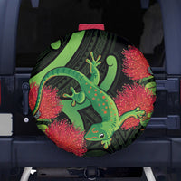 New Zealand Gecko Spare Tire Cover Aotearoa Maori With Pohutukawa Flowers LT14 - Polynesian Pride