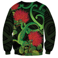 New Zealand Gecko Sweatshirt Aotearoa Maori With Pohutukawa Flowers