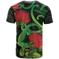 New Zealand Gecko T Shirt Aotearoa Maori With Pohutukawa Flowers LT14 - Polynesian Pride