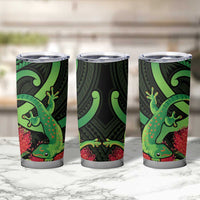 New Zealand Gecko Tumbler Cup Aotearoa Maori With Pohutukawa Flowers LT14 - Polynesian Pride