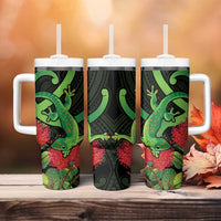 New Zealand Gecko Tumbler With Handle Aotearoa Maori With Pohutukawa Flowers LT14 - Polynesian Pride