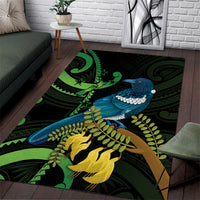 New Zealand Tui Bird Area Rug Aotearoa Maori With Kowhai Flowers LT14 Black - Polynesian Pride