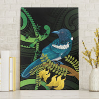 New Zealand Tui Bird Canvas Wall Art Aotearoa Maori With Kowhai Flowers LT14 Without Frame Black - Polynesian Pride
