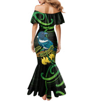 New Zealand Tui Bird Family Matching Mermaid Dress and Hawaiian Shirt Aotearoa Maori With Kowhai Flowers LT14 - Polynesian Pride