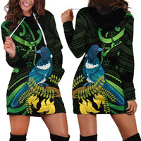 New Zealand Tui Bird Hoodie Dress Aotearoa Maori With Kowhai Flowers LT14 - Polynesian Pride