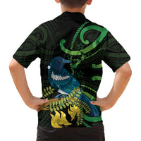 New Zealand Tui Bird Kid Hawaiian Shirt Aotearoa Maori With Kowhai Flowers LT14 - Polynesian Pride