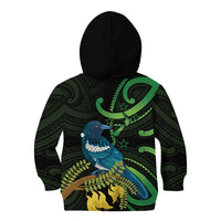New Zealand Tui Bird Kid Hoodie Aotearoa Maori With Kowhai Flowers LT14 - Polynesian Pride
