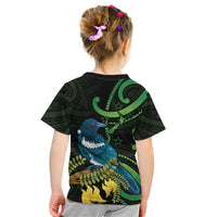 New Zealand Tui Bird Kid T Shirt Aotearoa Maori With Kowhai Flowers LT14 - Polynesian Pride