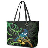 New Zealand Tui Bird Leather Tote Bag Aotearoa Maori With Kowhai Flowers LT14 - Polynesian Pride