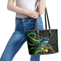 New Zealand Tui Bird Leather Tote Bag Aotearoa Maori With Kowhai Flowers LT14 - Polynesian Pride
