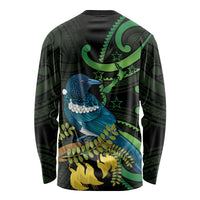 New Zealand Tui Bird Long Sleeve Shirt Aotearoa Maori With Kowhai Flowers LT14 - Polynesian Pride