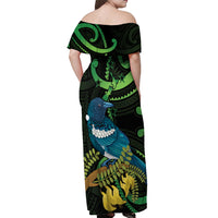 New Zealand Tui Bird Off Shoulder Maxi Dress Aotearoa Maori With Kowhai Flowers LT14 - Polynesian Pride