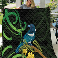 New Zealand Tui Bird Quilt Aotearoa Maori With Kowhai Flowers LT14 Black - Polynesian Pride