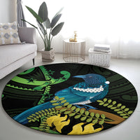 New Zealand Tui Bird Round Carpet Aotearoa Maori With Kowhai Flowers LT14 - Polynesian Pride