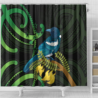 New Zealand Tui Bird Shower Curtain Aotearoa Maori With Kowhai Flowers LT14 - Polynesian Pride
