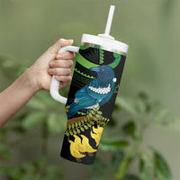 New Zealand Tui Bird Tumbler With Handle Aotearoa Maori With Kowhai Flowers LT14 - Polynesian Pride