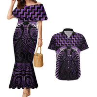Purple Matariki New Zealand Couples Matching Mermaid Dress and Hawaiian Shirt Maori Poutama Galaxy Vibes LT14 Purple - Polynesian Pride