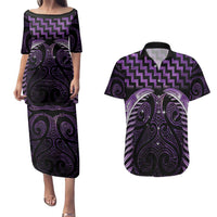 Purple Matariki New Zealand Couples Matching Puletasi and Hawaiian Shirt Maori Poutama Galaxy Vibes LT14 Purple - Polynesian Pride