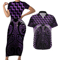 Purple Matariki New Zealand Couples Matching Short Sleeve Bodycon Dress and Hawaiian Shirt Maori Poutama Galaxy Vibes LT14 Purple - Polynesian Pride