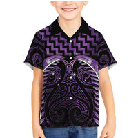 Purple Matariki New Zealand Family Matching Mermaid Dress and Hawaiian Shirt Maori Poutama Galaxy Vibes LT14 Son's Shirt Purple - Polynesian Pride