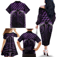 Purple Matariki New Zealand Family Matching Off The Shoulder Long Sleeve Dress and Hawaiian Shirt Maori Poutama Galaxy Vibes LT14 - Polynesian Pride