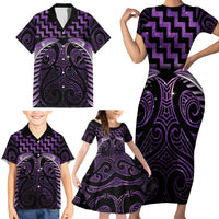 Purple Matariki New Zealand Family Matching Short Sleeve Bodycon Dress and Hawaiian Shirt Maori Poutama Galaxy Vibes LT14 - Polynesian Pride