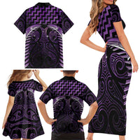 Purple Matariki New Zealand Family Matching Short Sleeve Bodycon Dress and Hawaiian Shirt Maori Poutama Galaxy Vibes LT14 - Polynesian Pride