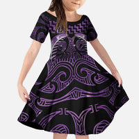 Purple Matariki New Zealand Kid Short Sleeve Dress Maori Poutama Galaxy Vibes LT14 KID Purple - Polynesian Pride