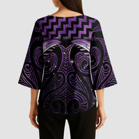 Purple Matariki New Zealand Kimono Sleeve Blouse Maori Poutama Galaxy Vibes LT14 - Polynesian Pride