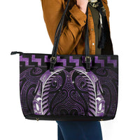 Purple Matariki New Zealand Leather Tote Bag Maori Poutama Galaxy Vibes LT14 - Polynesian Pride