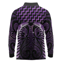 Purple Matariki New Zealand Long Sleeve Polo Shirt Maori Poutama Galaxy Vibes LT14 - Polynesian Pride