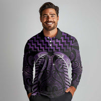 Purple Matariki New Zealand Long Sleeve Polo Shirt Maori Poutama Galaxy Vibes LT14 - Polynesian Pride