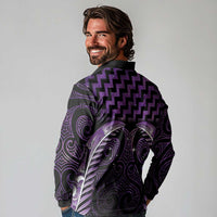 Purple Matariki New Zealand Long Sleeve Polo Shirt Maori Poutama Galaxy Vibes LT14 - Polynesian Pride