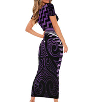Purple Matariki New Zealand Short Sleeve Bodycon Dress Maori Poutama Galaxy Vibes LT14 - Polynesian Pride