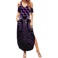 Purple Matariki New Zealand Summer Maxi Dress Maori Poutama Galaxy Vibes LT14 Women Purple - Polynesian Pride