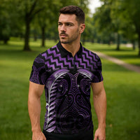 Purple Matariki New Zealand Zipper Polo Shirt Maori Poutama Galaxy Vibes LT14 - Polynesian Pride