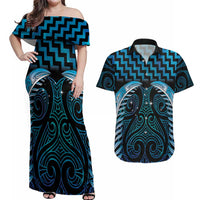 Blue Matariki New Zealand Couples Matching Off Shoulder Maxi Dress and Hawaiian Shirt Maori Poutama Galaxy Vibes LT14 Blue - Polynesian Pride