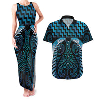 Blue Matariki New Zealand Couples Matching Tank Maxi Dress and Hawaiian Shirt Maori Poutama Galaxy Vibes LT14 Blue - Polynesian Pride