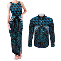 Blue Matariki New Zealand Couples Matching Tank Maxi Dress and Long Sleeve Button Shirt Maori Poutama Galaxy Vibes LT14 Blue - Polynesian Pride