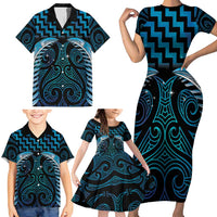 Blue Matariki New Zealand Family Matching Short Sleeve Bodycon Dress and Hawaiian Shirt Maori Poutama Galaxy Vibes LT14 - Polynesian Pride