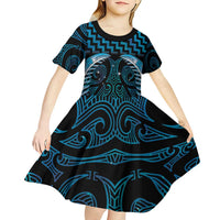 Blue Matariki New Zealand Kid Short Sleeve Dress Maori Poutama Galaxy Vibes LT14 - Polynesian Pride