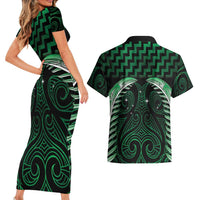 Green Matariki New Zealand Couples Matching Short Sleeve Bodycon Dress and Hawaiian Shirt Maori Poutama Galaxy Vibes LT14 - Polynesian Pride
