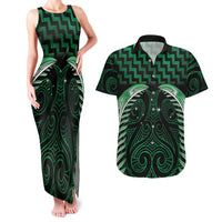 Green Matariki New Zealand Couples Matching Tank Maxi Dress and Hawaiian Shirt Maori Poutama Galaxy Vibes LT14 Green - Polynesian Pride