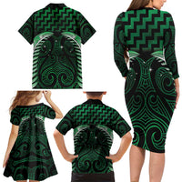 Green Matariki New Zealand Family Matching Long Sleeve Bodycon Dress and Hawaiian Shirt Maori Poutama Galaxy Vibes LT14 - Polynesian Pride