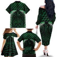 Green Matariki New Zealand Family Matching Off The Shoulder Long Sleeve Dress and Hawaiian Shirt Maori Poutama Galaxy Vibes LT14 - Polynesian Pride