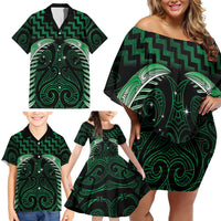 Green Matariki New Zealand Family Matching Off Shoulder Short Dress and Hawaiian Shirt Maori Poutama Galaxy Vibes LT14 - Polynesian Pride