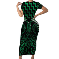 Green Matariki New Zealand Family Matching Short Sleeve Bodycon Dress and Hawaiian Shirt Maori Poutama Galaxy Vibes LT14 Mom's Dress Green - Polynesian Pride